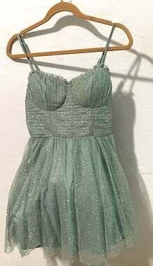 Camille La Vie Glitter Tulle Fit-and-Flare Cocktail Dress Sage Green Size 3